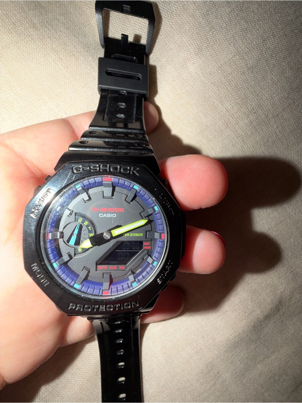 G-Shock Casio Black Watch with Blue and Yellow Accents
